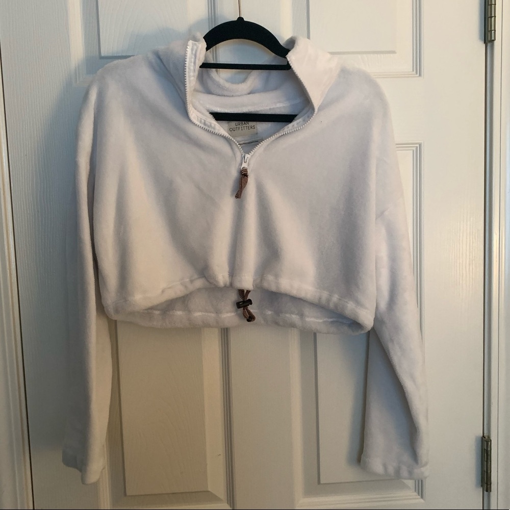 Fuzzy white urban outfitters cropped sweatshirt